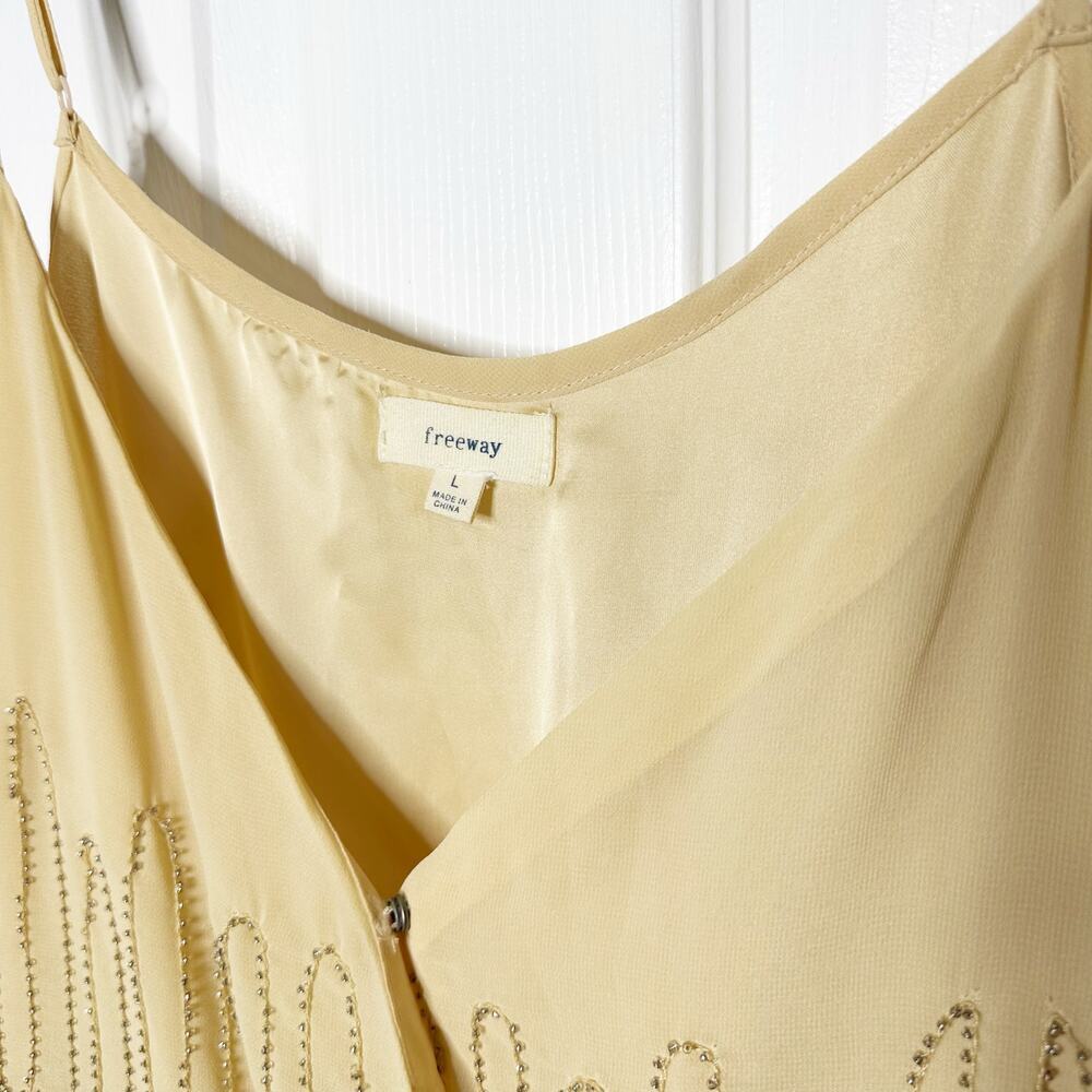 Freeway‎ Sz Large Cream Beaded Sequin Sleeveless Strappy Dressy Romper - Picture 2 of 7